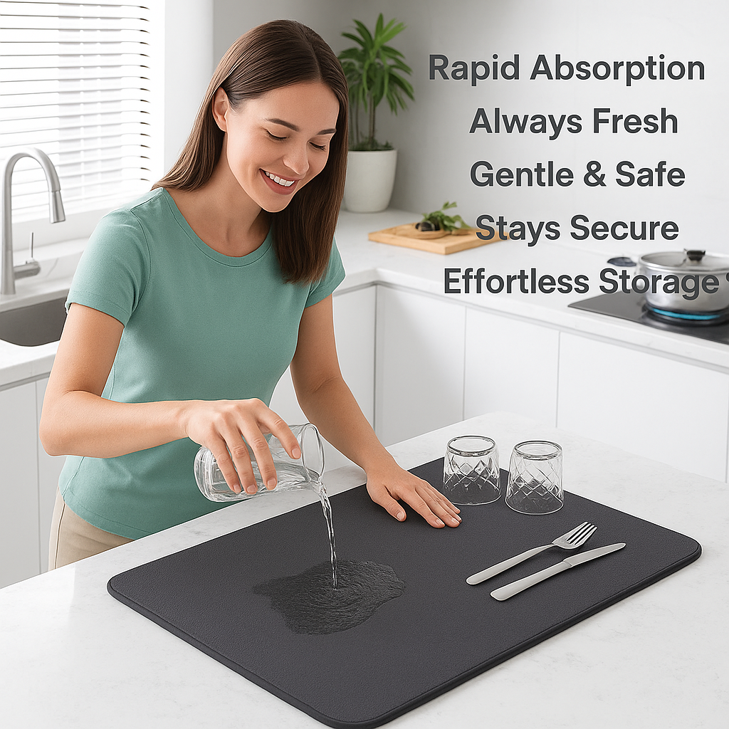 EzClean Premium Silicone Dish Drying Mat for Kitchen | Super Water Absorbent & Fast Drying | Anti-Bacterial, Heat-Resistant Mat for Wet Utensils & Glasses | Easy Clean Counter