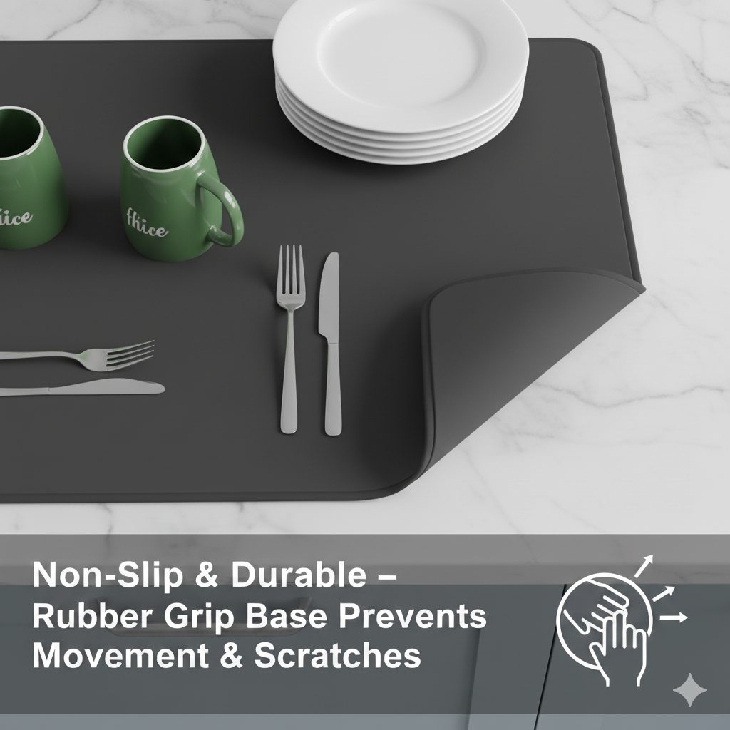 EzClean Premium Silicone Dish Drying Mat for Kitchen | Super Water Absorbent & Fast Drying | Anti-Bacterial, Heat-Resistant Mat for Wet Utensils & Glasses | Easy Clean Counter