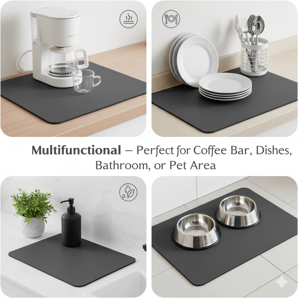 EzClean Premium Silicone Dish Drying Mat for Kitchen | Super Water Absorbent & Fast Drying | Anti-Bacterial, Heat-Resistant Mat for Wet Utensils & Glasses | Easy Clean Counter