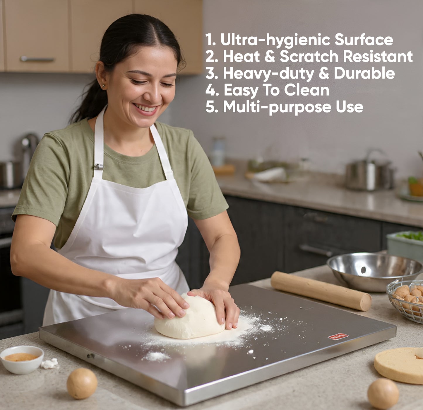 EziClean Multi-Purpose Stainless Steel Kitchen Board – Heavy-Duty Anti-Bacterial Mat for Chopping, Kneading Dough, Baking Prep & Heat Protection | Non-Slip & Easy-Clean